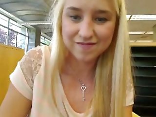 amateur blond masturbates and squirts in the library WF