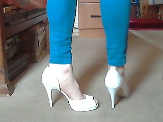 Trotting in my new white heels